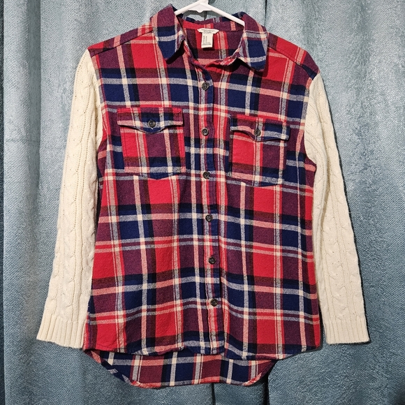Forever 21 Tops - Forever 21 Red and Blue Plaid Shirt with Cream Sleeves